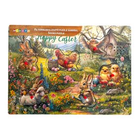   Fa ki-berakó, fogantyús, elemes, hanggal, Húsvéti, 30x21 cm pvc csom (2xAAA)