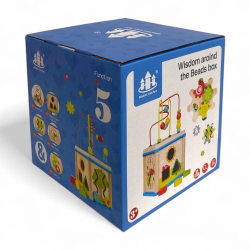 Fa activity kocka, drótpályás ügyességi játék, 20x20 cm.