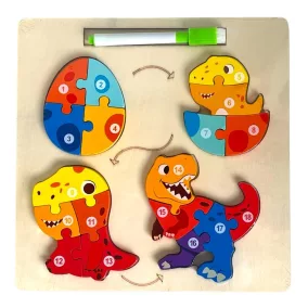   Fa puzzle klt., fejlődés, tojásból Dínó, +hátoldala rajzolótábla, 2 az 1 ben, 23x23 cm pvc csom.