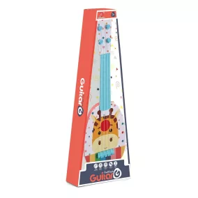   4 húros gyerek gitár, mesés dizájnnal, 15x41 cm méretben.