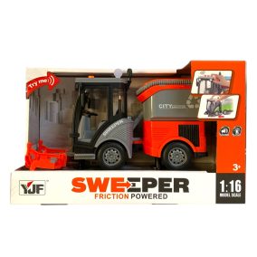   Munkagép, úttisztító, locsolóautó, el., hang-fény, 30x19 cm dob. Gombel.