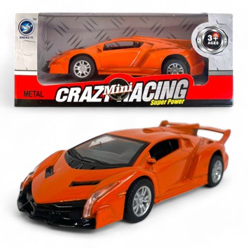 Fém autó, "Lamborghini" szerű, lend., 3 szín, 14x6 cm dob.