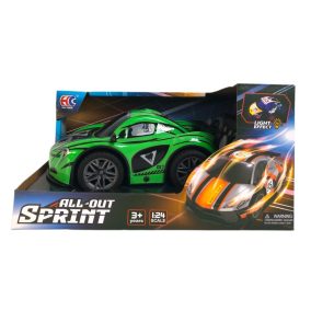   R/C autó, el., vil., fullfunkció, karosszéria vil., fóliatestű, 2 szín, 23x12 cm dob.