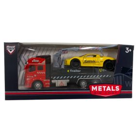   Fém autószállító klt., + fém autó, 4 szín, 26x11 cm dob.