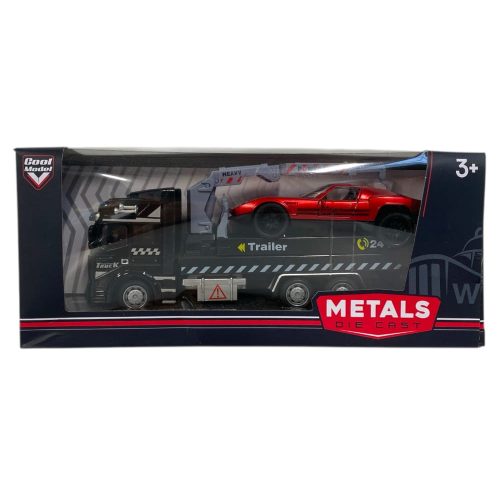 Fém autószállító klt., + fém autó, 4 szín, 26x11 cm dob.
