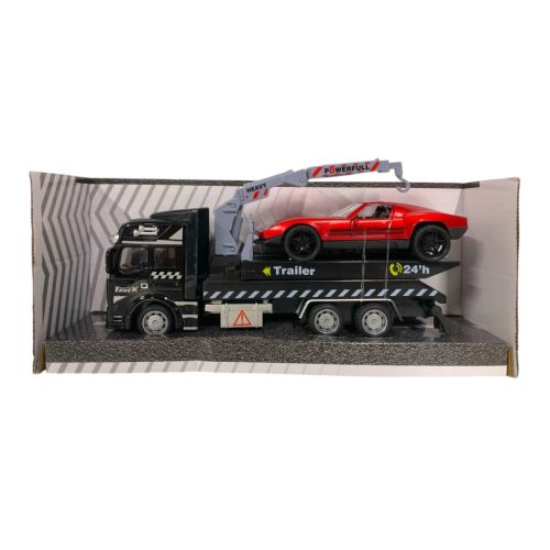 Fém autószállító klt., + fém autó, 4 szín, 26x11 cm dob.