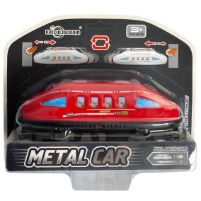   Fém, lemez vonat, IC, hátrahúzós, ütközéskor oda-vissza megy, 3 szín, 20x16 cm dob.