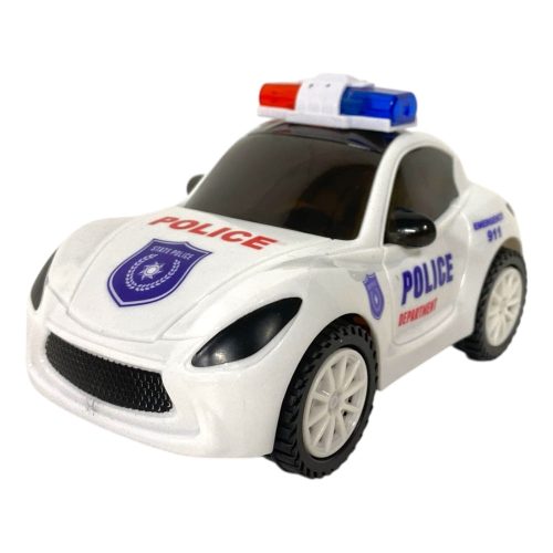 Rendőrautó, el., bolygókerekes, hang-utastér vil., 15x9 cm dob.