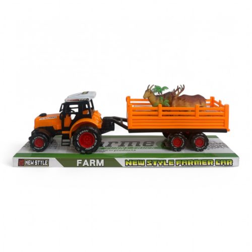 Traktor utánfutóval, 2 állatfigurával, 2 színben, 45x13 cm