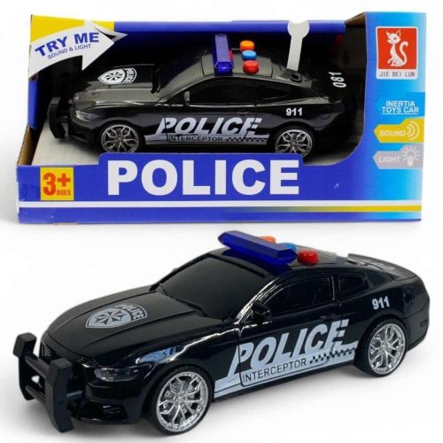 Rendőrautó hang- és fényhatásokkal, lendkerekes, 21x11 cm