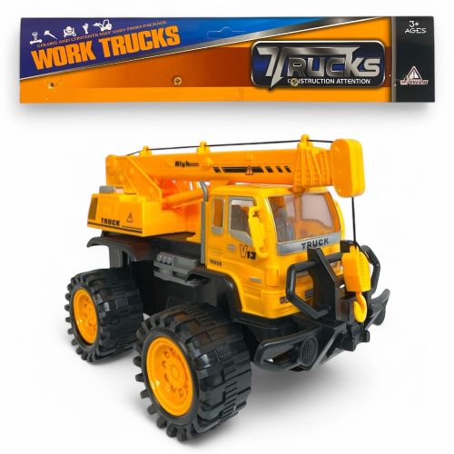 Teherautó munkagépes lendkerekes játék, 30x23 cm méretben.
