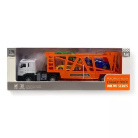   Fém autószállító 3 autóval, 31x11 cm, hátrahúzós modell.