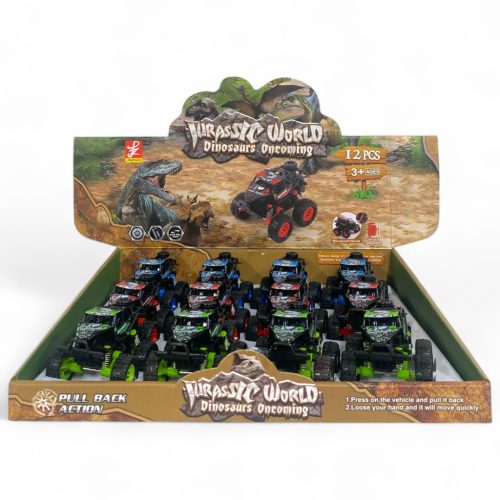 Autó, hátrahúzós, 4x4, big foot, hegyen-völgyön, szöcske, 9x6 cm, 12/disp.