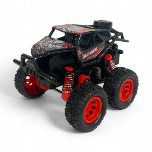 Autó, hátrahúzós, 4x4, big foot, hegyen-völgyön, szöcske, 9x6 cm, 12/disp.