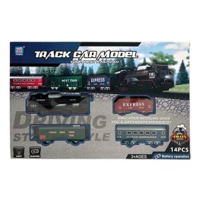 Vonat klt., el, vil., 2 teher 1 személykocsi, 36x25 cm dob.