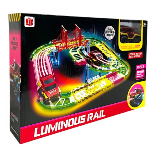 Autópálya összeépítős klt., el., sötétben vil., + 1 autó, 34x23 cm dob.