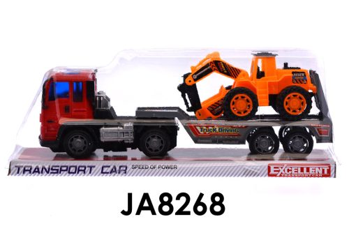 Autószállító játékszett: 1 munkagép, lendkerekes, 32x12 cm