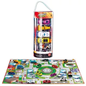   Fém autó készlet, 14 db, terepmintás, 11x28 cm, PVC dobozban.