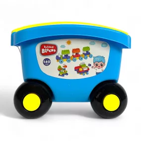   Húzható kocsi építőkockákkal, 140 db, színes szórakozás gyerekeknek.