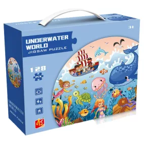 Puzzle tengeri állatokkal, 128 db-os, kör alakú, 23x20 cm