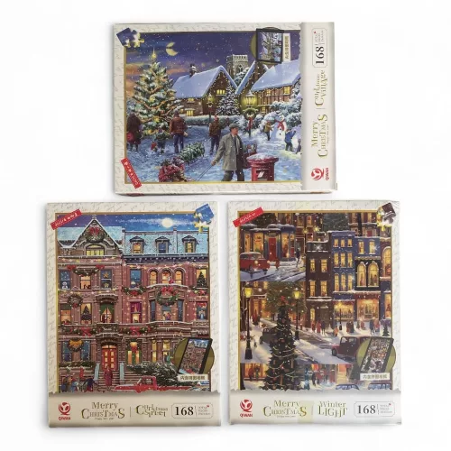 Puzzle, XM, karácsonyi, 168 db, 3 féle, 18x24 cm dob.