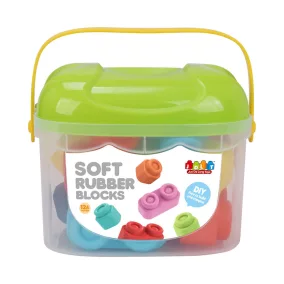   Színes, puha építőkocka készlet hordozható tárolóban.