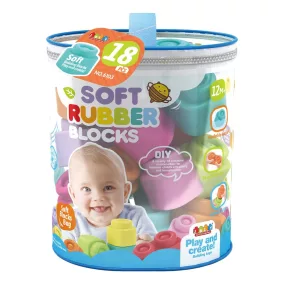   Puha építőkocka készlet, 18 db, hordozóval, 19x21 cm méretben.