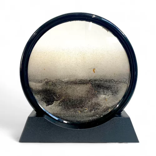 Dekorációs mozgó homokóra, 20x20 cm, modern dizájnnal.