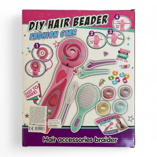 Hajdekoráló készlet: fonó eszköz, kefe, hajgumik - kreatív frizurákhoz.