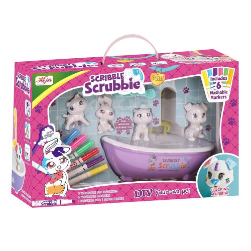 Flokkolt állatfigurák kifestő készlet, 4 db, 6 filctollal.