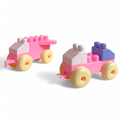 Építőkocka készlet húzós kocsival, 55 db, 25x17 cm.