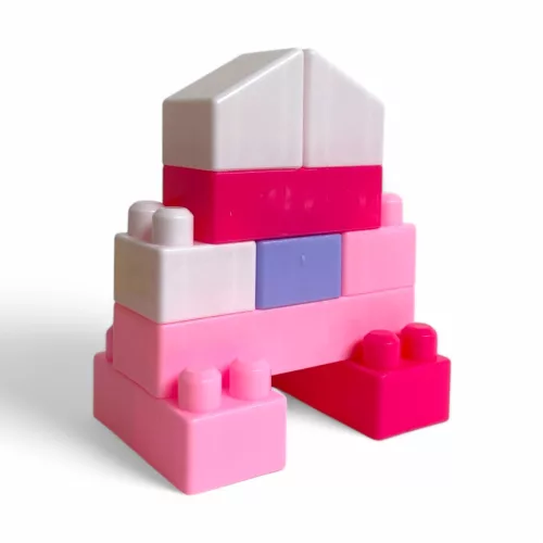 Építőkocka készlet húzós kocsival, 55 db, 25x17 cm.