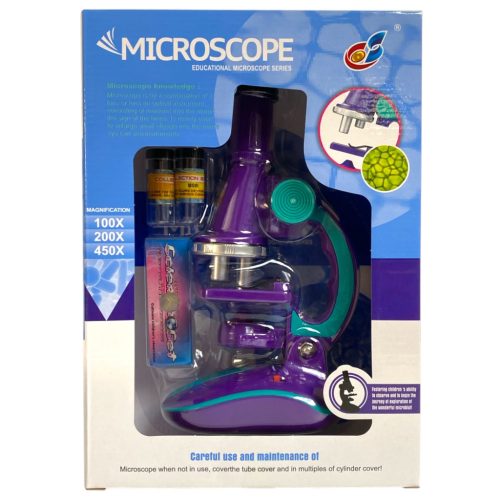 Mikroszkóp klt., el., 450x nagyítás, 2 szín, 18x25 cm dob.