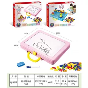   Mágneses tábla vasporral, 2 az 1-ben építőkészlet, 27x24 cm.