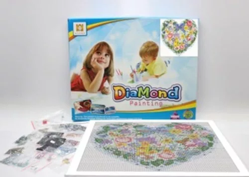 Gyémánt kirakó készlet, virágos szív, 40x40 cm, dobozban.