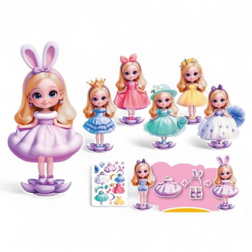 Öltöztetős baba, mágneses, 16x25 cm dob.