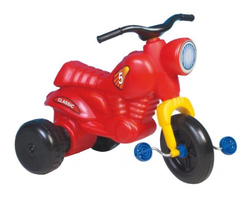 Pedálos tricikli gyerekeknek, klasszikus dizájnnal és élénk színekkel.