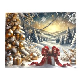 Papírtasak, hóember, ajándék, havas táj, XM, 37x29 cm