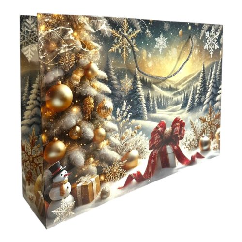 Papírtasak, ajándék, havas táj, XM, 49x35 cm