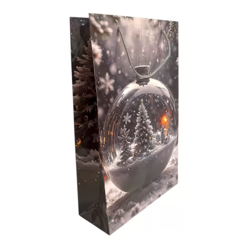 Papírtasak, gömb dísz karácsonyfával, XM, 22x37 cm