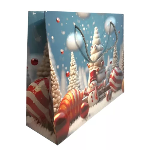 Papírtasak, hóember, díszgömbök, XM, 25x20 cm