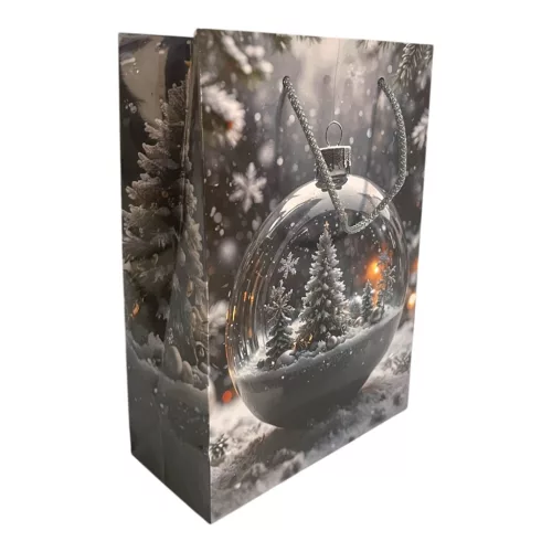 Papírtasak, gömb dísz karácsonyfával, XM, 16x23 cm