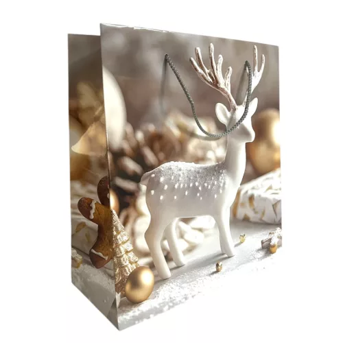Papírtasak, fehér szarvas, XM, 26,5x30 cm