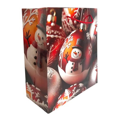 Papírtasak, hóemberes, gömb dísz, XM, 26,5x30 cm
