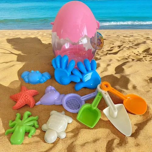 Homokozó készlet: 4 forma, 8 tojás alakú forma gyerekeknek.