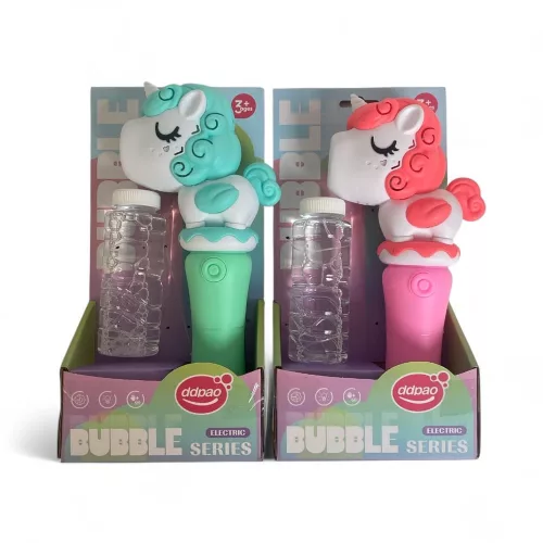 Buborékfújó klt., el., vil., dínó / unikornis forma, + 120 ml-es, 2 szín, 13x26 cm dob.