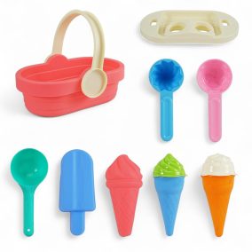   Homokozó klt., fagylaltos, kosár hordozóban, 2 szín, 22x19 cm hálós