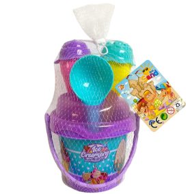   Homokozó klt., vödör, fagylaltos, 2 tölcsér, + eszk., 17x26 cm hálós