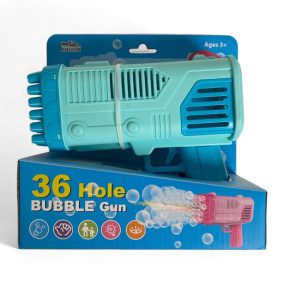   Buborékfújó pisztoly, el., vil. + 50 ml-es, 2 szín, 21x21 cm dob.