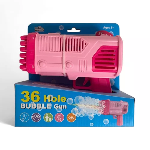 Buborékfújó pisztoly, el., vil. + 50 ml-es, 2 szín, 21x21 cm dob.